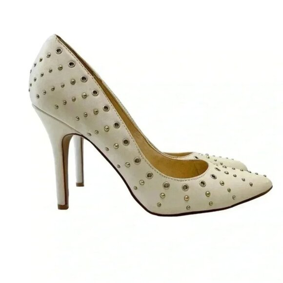 Aldo Pumps High Heel Pointed Toe Leather Stilletos Court Shoes Studded Ivory 7.5 - Picture 1 of 16